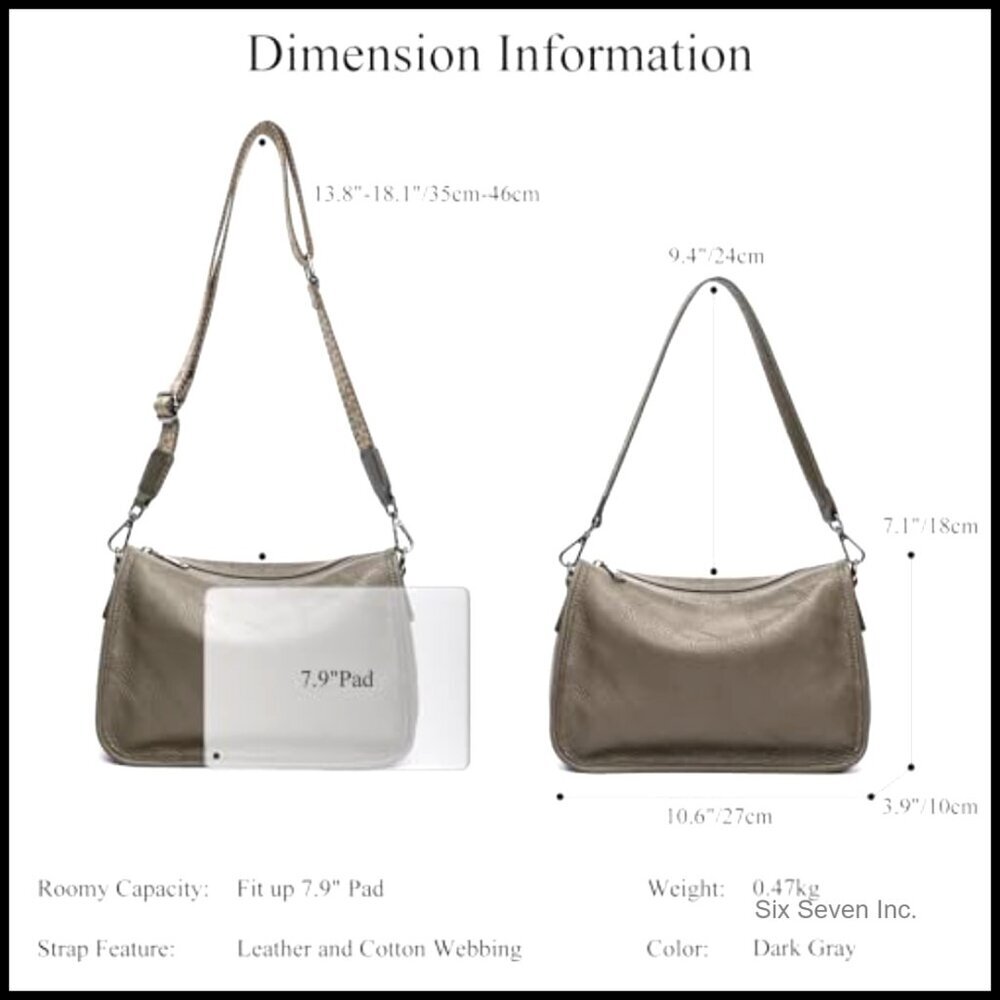 Genuine Leather Crossbody Bag Lightweight Hobo Purse Adjustable Strap Elegant - Picture 4 of 7
